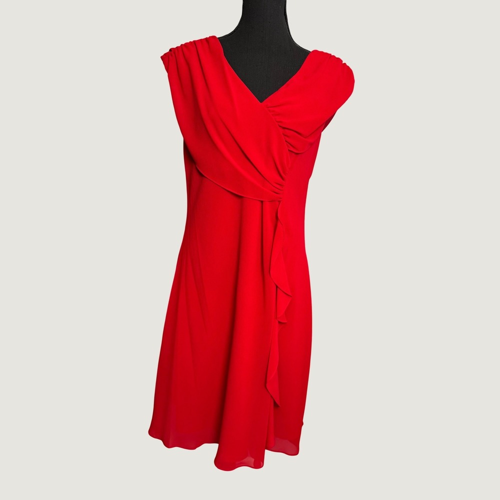Romantic Red Chiffon Draped Flowy Cocktail Dress Whimsigoth 12P Petite